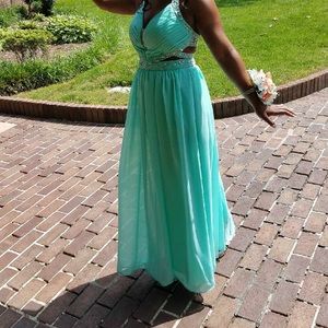 Teal rhinestones formal dress